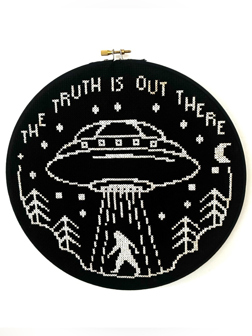 Cryptid X Files cross stitch frame